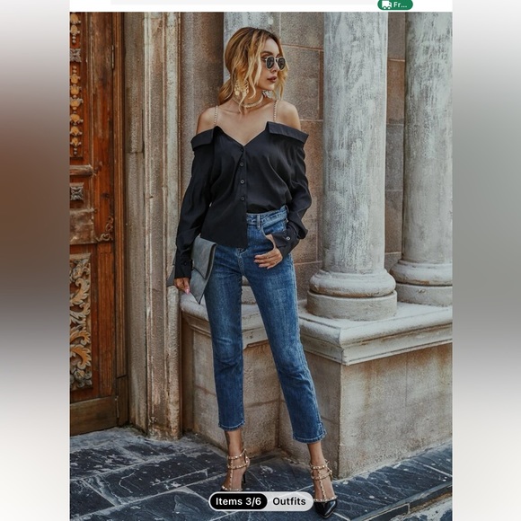 Chain Cold Shoulder Solid Blouse - Picture 2 of 2